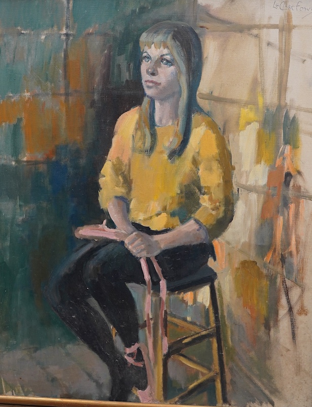 Le Clerc Fowle (act. 1950-1992), oil on canvas, Full length study of a seated woman, signed and dated '66, 76 x 63cm. Condition - fair to good